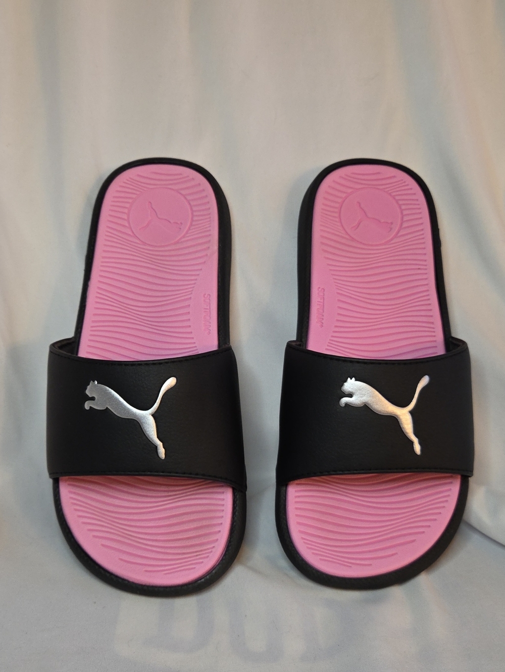Puma Black Slide Sandals with Pink Footbed